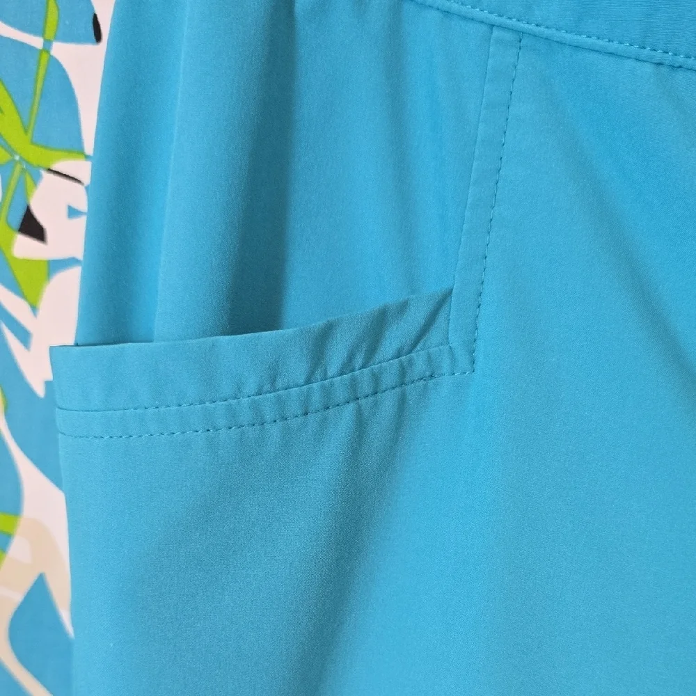 Chico's Tropical Leaf‎ Zip-Front Jacket with Teal Cropped Pants Chicos Size 2/Lg